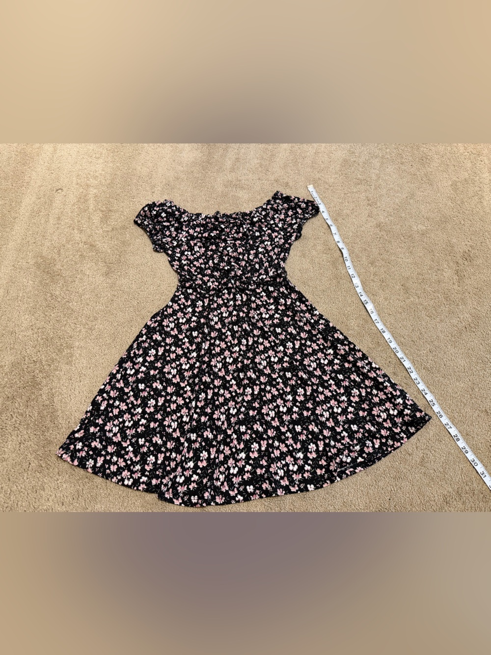 Girls Black Floral Dress with Pink Blossom Print